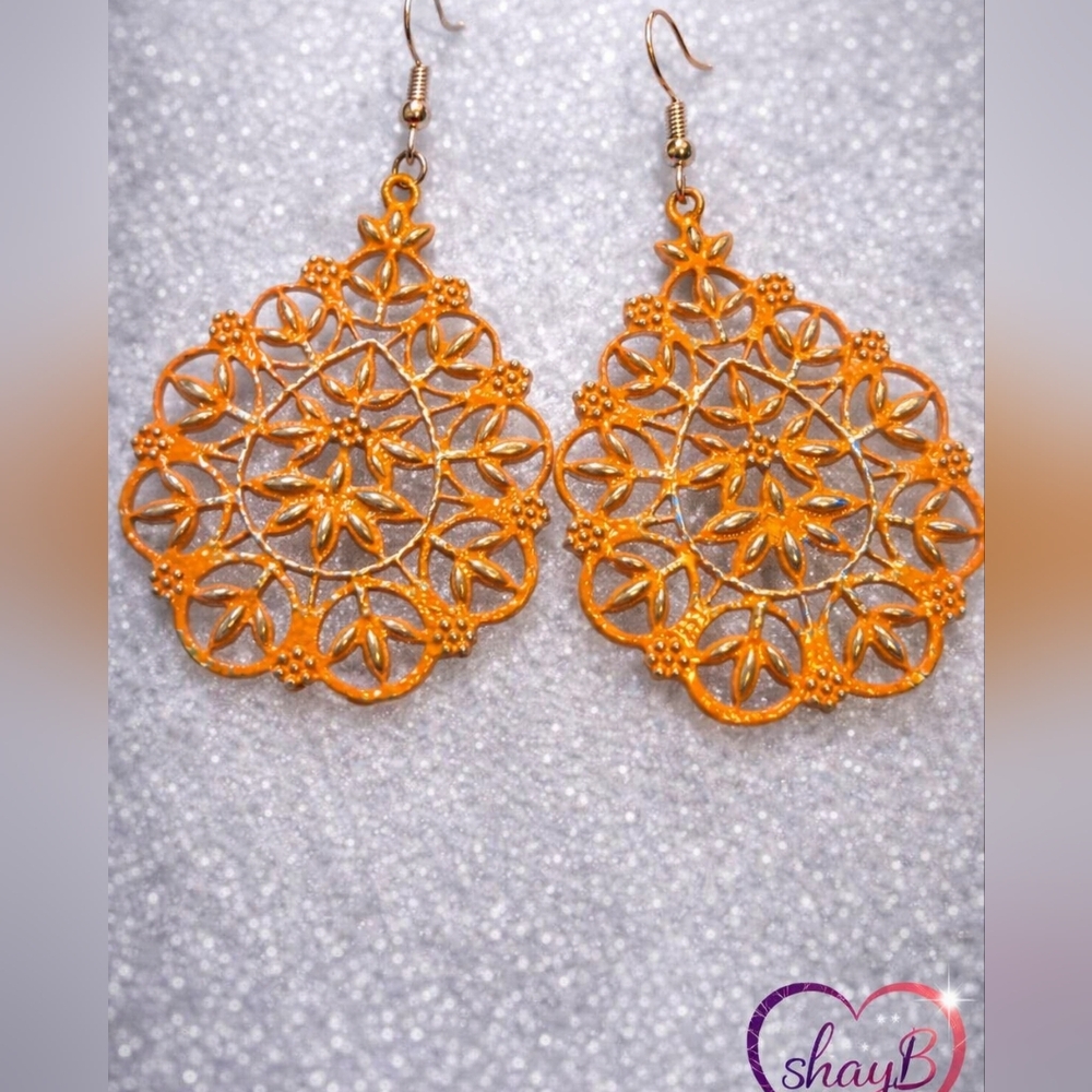 Orange Filigree Earrings